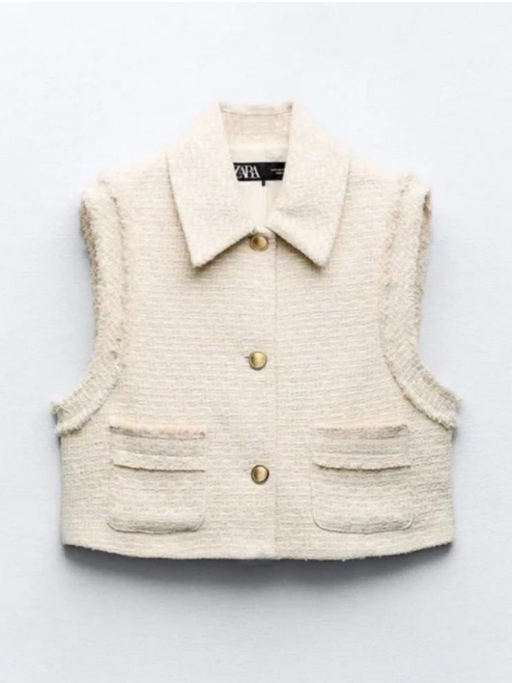 ZARA Cream Tweed Sleeveless Button Vest